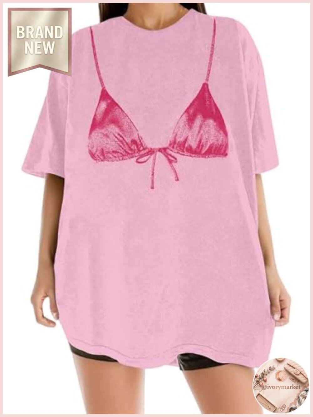 Funny Bikini Print Oversized Graphic Tee Short Sleeve Crewneck Polyester Blend